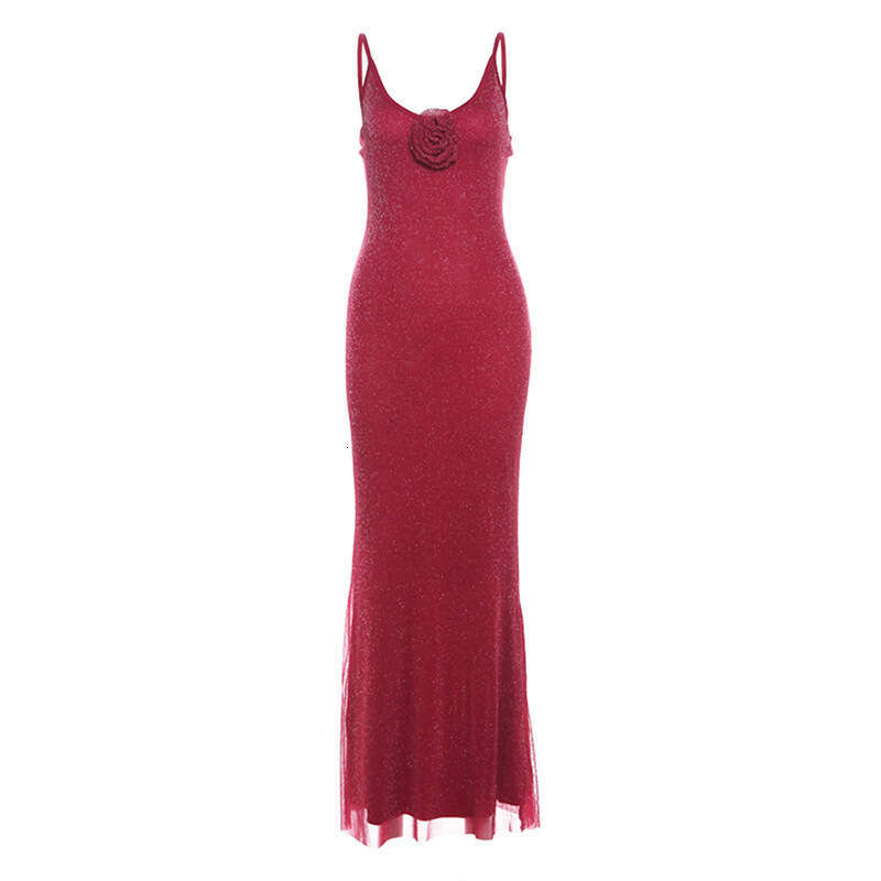 2024 Autumn New Women's Solid Color Slim High Waist Fashion U-Neck Strap Backless Dress 3c9