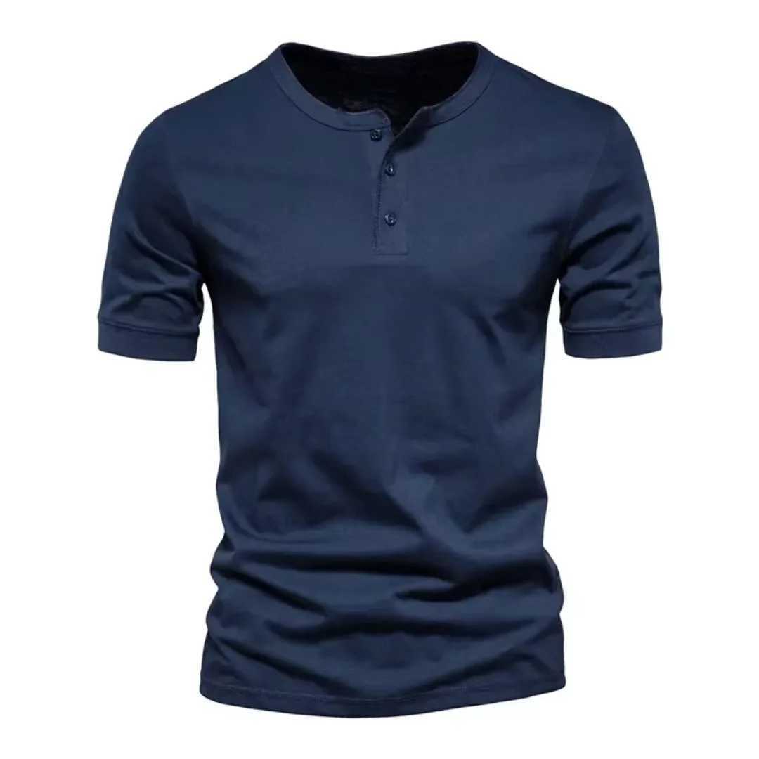 Summer Henley Collar T Shirt Men Casual Short Sleeve Solid Color Casual Mens Breathable Tops Tees Fashion Basic T-Shirt for Man Y250724