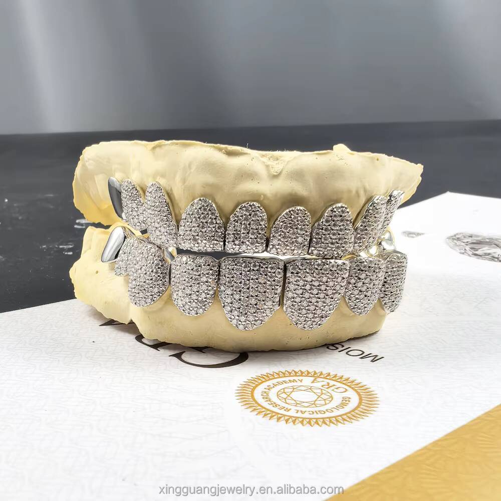 Custom Dental Grills Diamond Grillz 18K Gold Plated 925 Sterling Silver Iced Out VVS Moissanite Diamond Hip Hop Grillz for Teeth