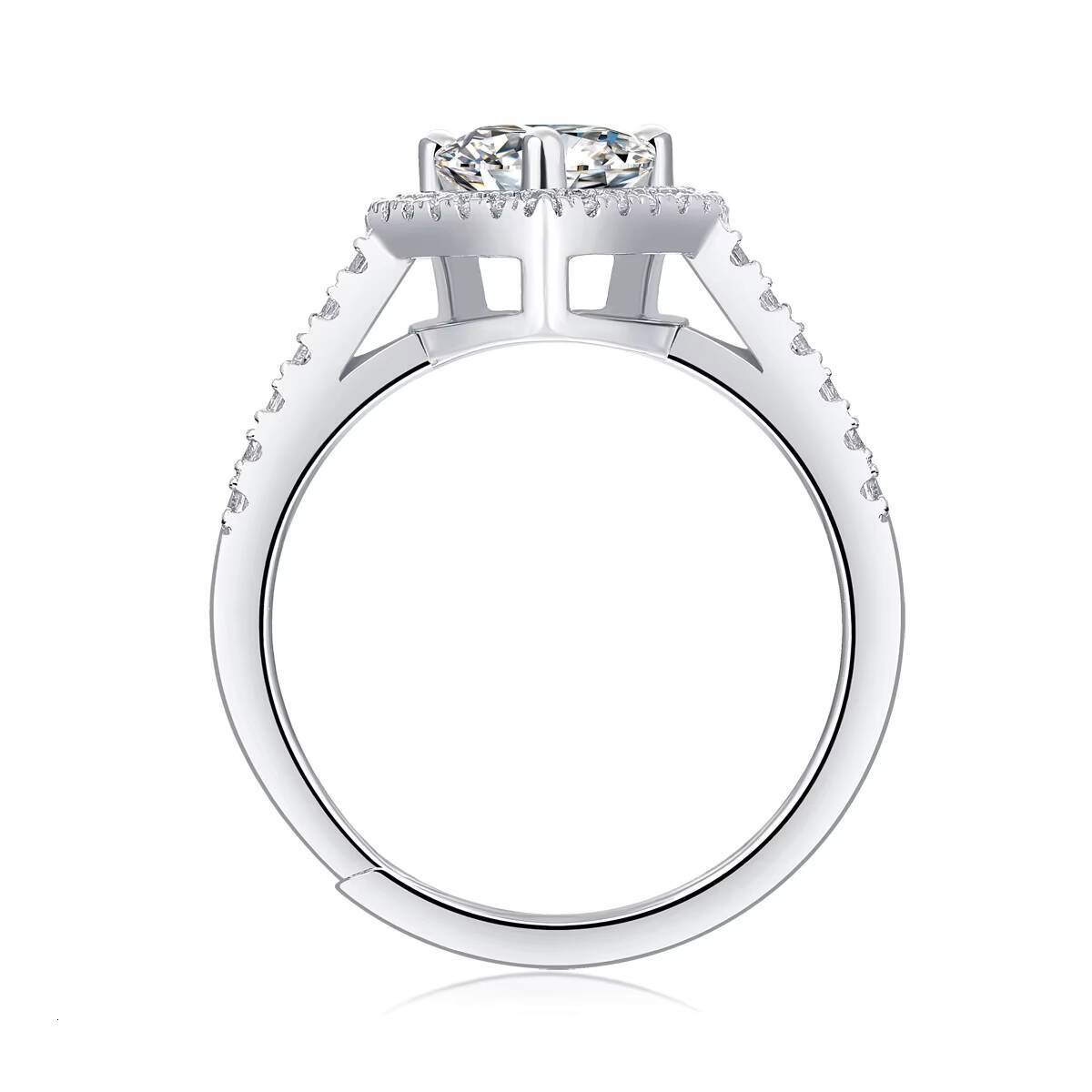 S925 Silver Adjustable Womens Fashion Ring with Prong Setting Moissanite Jewelry