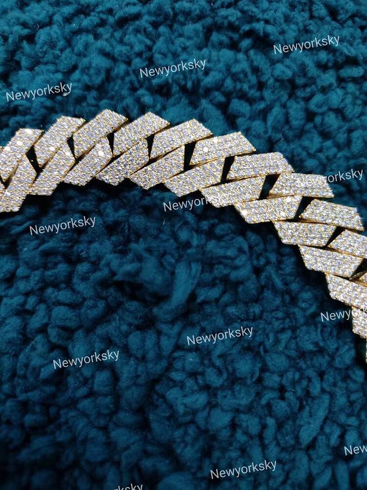 Customized 14 mm High Quality Cuban Link Moissanite Diamond Chain 925 Sterling Silver Moissanite Diamond Cuban Chain for Him Her