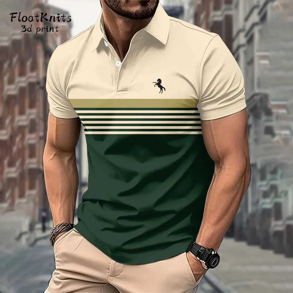 Business Striped Polo Shirts for Men Summer Quick-Drying Mens Short Sleeve Tee Fashion Mens Clothing Lapel Polo Man T Shirts XJ250725