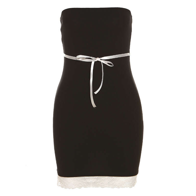 INS Style 2023 Spring Summer New Women's Solid Color Slim Fashion Off-Shoulder Tube Dress 34e