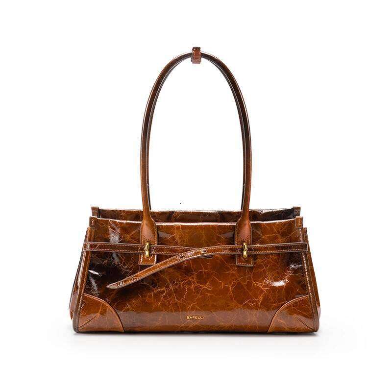 Genuine Boston Women's 2025 New Oil Wax Leather Baguette Bag Shoulder Crossbody Vintage Large Capacity