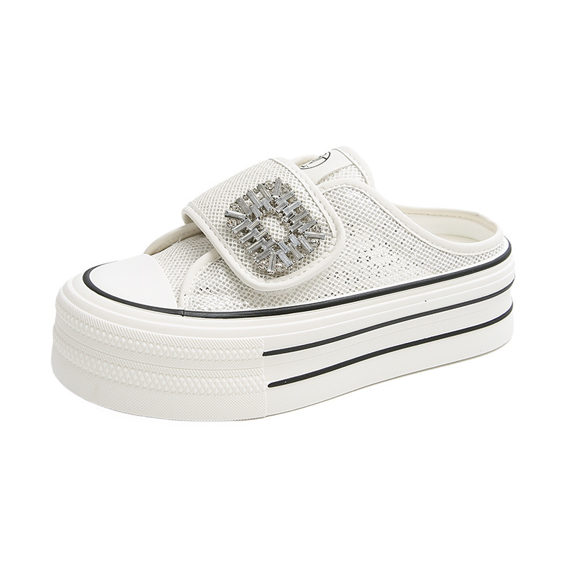 Ddmysports Thick Soled Closed Toe Half Slippers Women Summer New Breathable Mesh White Shoes Slip On Sandals For Outdoor Shoes