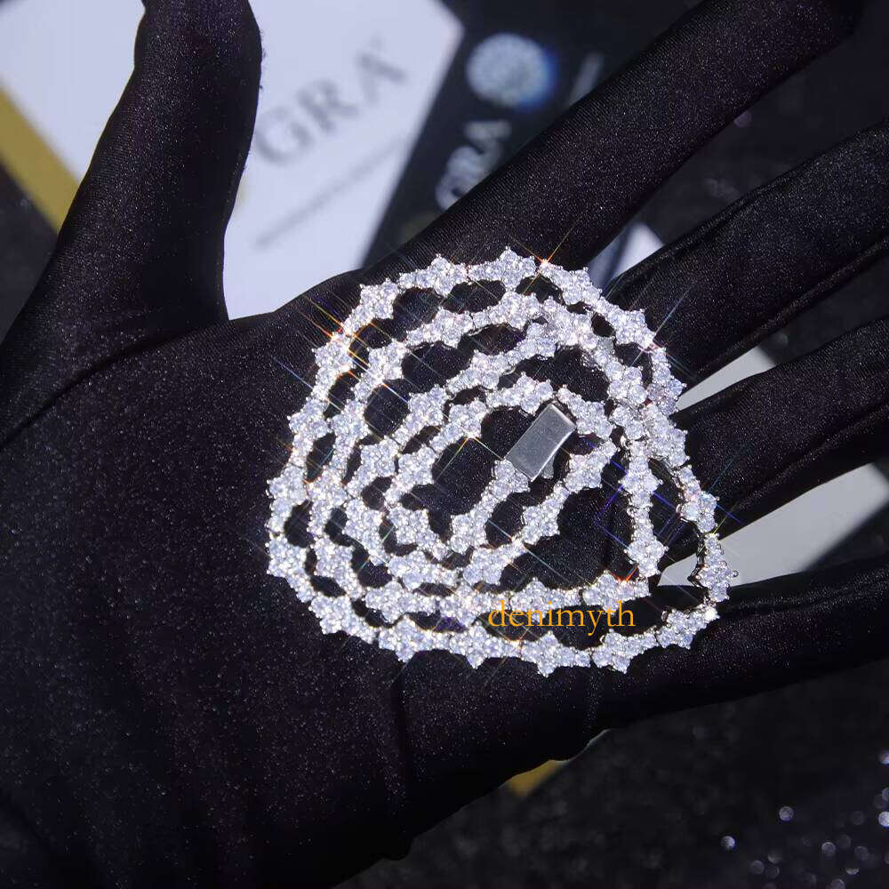 Hip Hop Necklace Gold Sier GRA Certificate D/VVS Moissanite Dia Cuban Chain