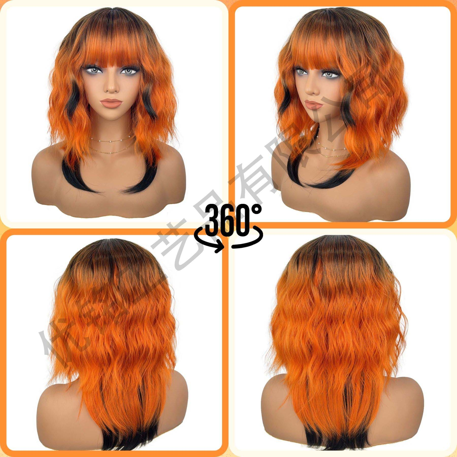 European women's synthetic fiber hair in high-temperature style, short style, curly braid, orange short curly hair head cover, wigs with curly wa