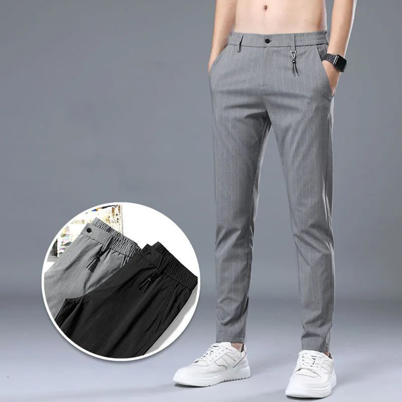 Spring Summer Men Thin Striped Business Suits Pants Streetwear Fashion Male Clothes Elastic Loose Casual Straight Trousers 2023 250725