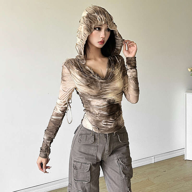 INS2024 Autumn New Women's Solid Color Slim Street Fashion Hooded Long Sleeve Top 6d9