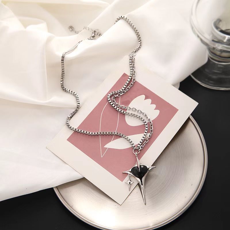 Korean Niche Design Cross Structure Enamel Heart Star Earrings High-end Ins Minimalist Necklace Jewelry for Women