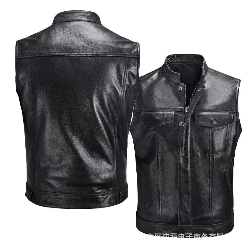 The Latest Solid Color Vest Motorcycle Standing Collar Leather for Men Pu Coat 250725