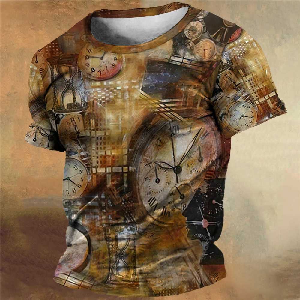 Vintage Mens T-Shirt Summer Compass Printed T-Shirt Tops Casual Short-Sleeve Tees Daily Mens Clothing Oversized Streetwear Y250724