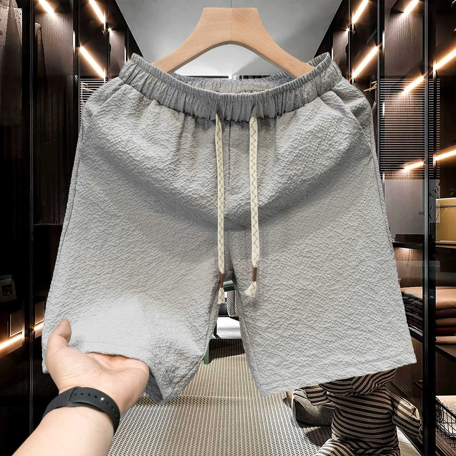 5XL Summer Mens Shorts with Grid Bubble Cotton Texture Fabric Quarter Length Pants Quick Drying Sports and Leisure Shorts W250724