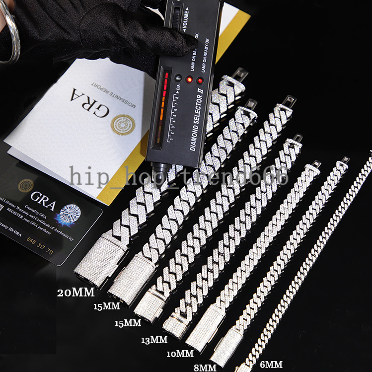 Wholesale 8MM -15MM Moissanite Cuban Chain Necklace Factory Direct Sale Hip Hop Style Vvs Diamond 925 Silver Cuban Link Bracelet