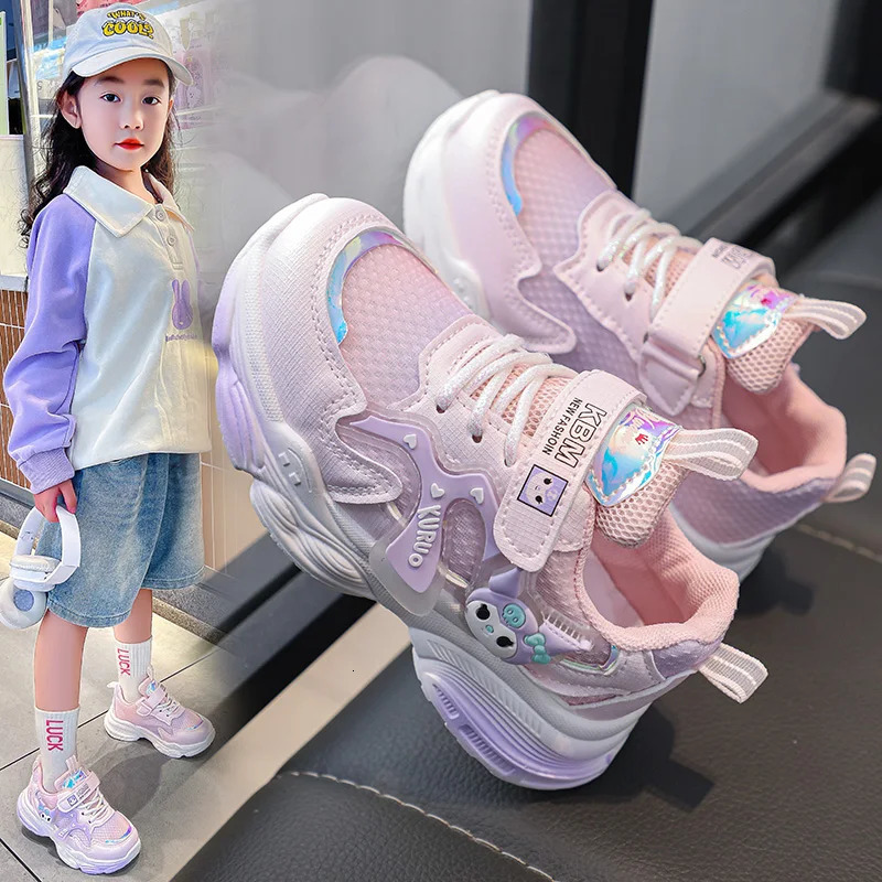 Breathable childrens pink sneakers relaxing outdoor comfortable and soft girls running shoes purple 250725