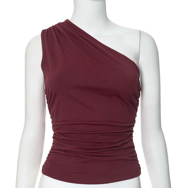 Ytp184 Women's Winter New Solid Color One-Shoulder Backless Ruched Tank Top T-Shirt B5