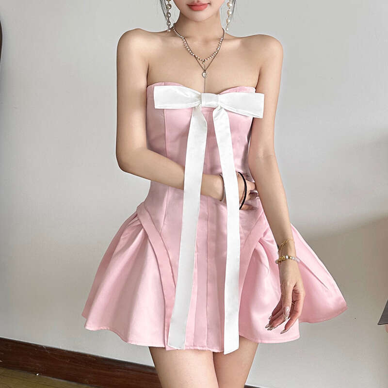 2024 Autumn Winter New Women's Solid Color Slim High Waist Fashion Off-Shoulder Tube Dress e42