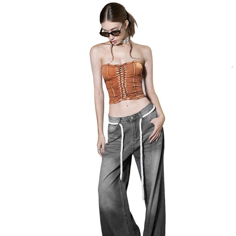 2025 Summer New Style Crop Sleeveless Slim Waist Slimming Versatile Solid Color Tube Top for Women 208