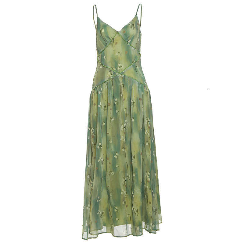 2025 Summer New Green Fresh Waist-Cinching Elegant Slim Strap Dress Lightweight Jacket for Women f82