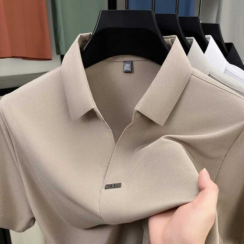 2025 New Mens Casual and Fashionable Solid Color Short Sleeve Polo Shirt Comfortable and Versatile Summer T-shirt XJ250725