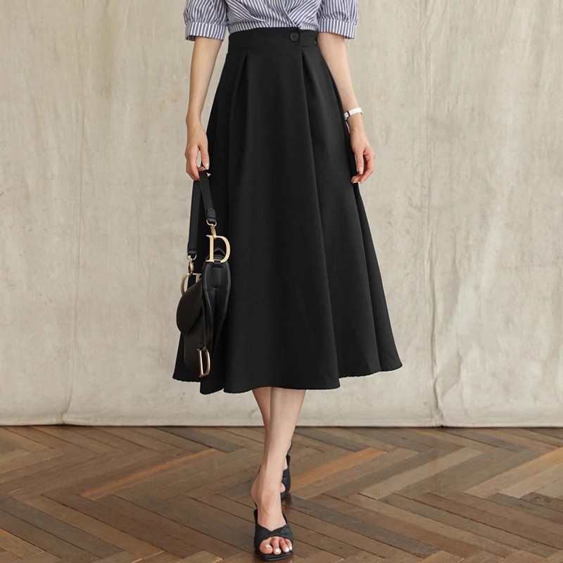 MU2103 solid color loose skirt female new high waist cover cross a-line skirt small commuting leisure
