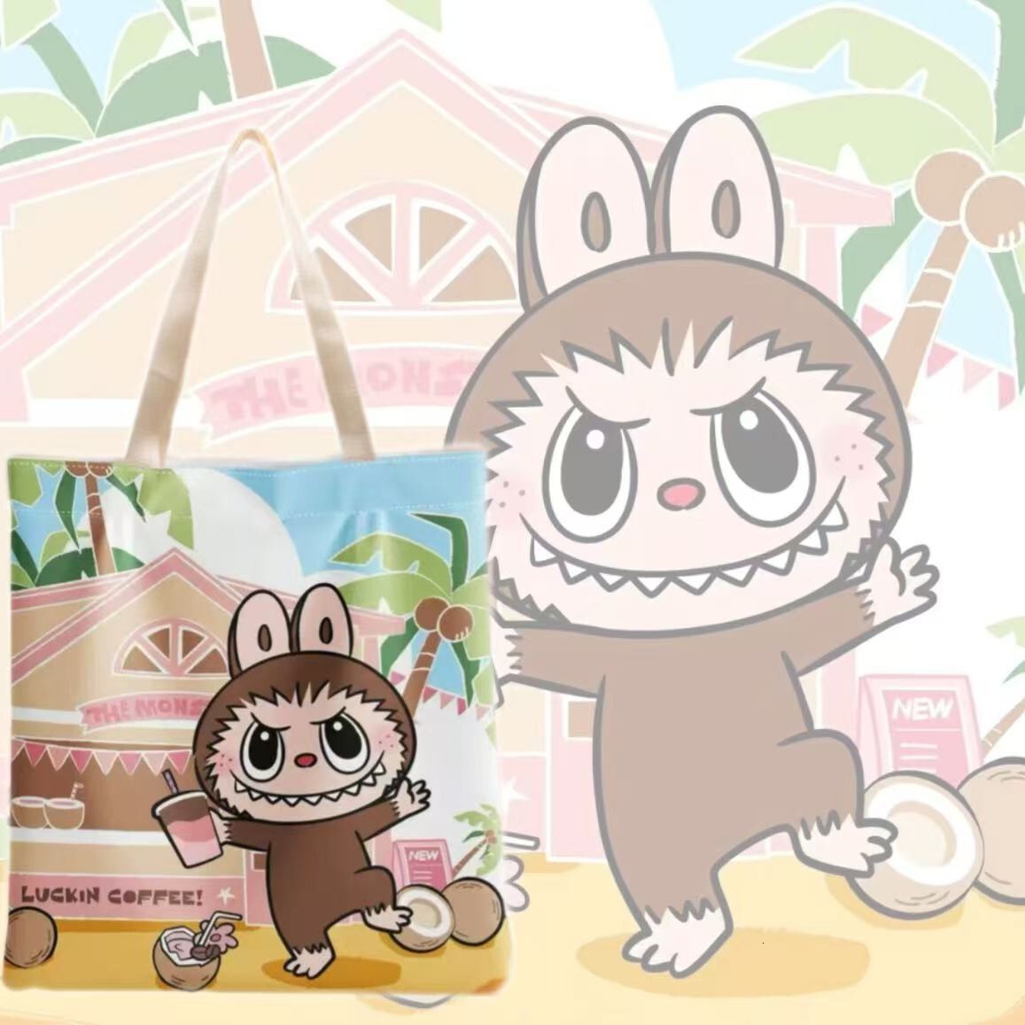 Free Shipping Designer Luxury Labubu Canvas Bag City Paradise Shoulder Bag Shopping Tote Large Capacity Student Commuter Women's Handbag Leisure 