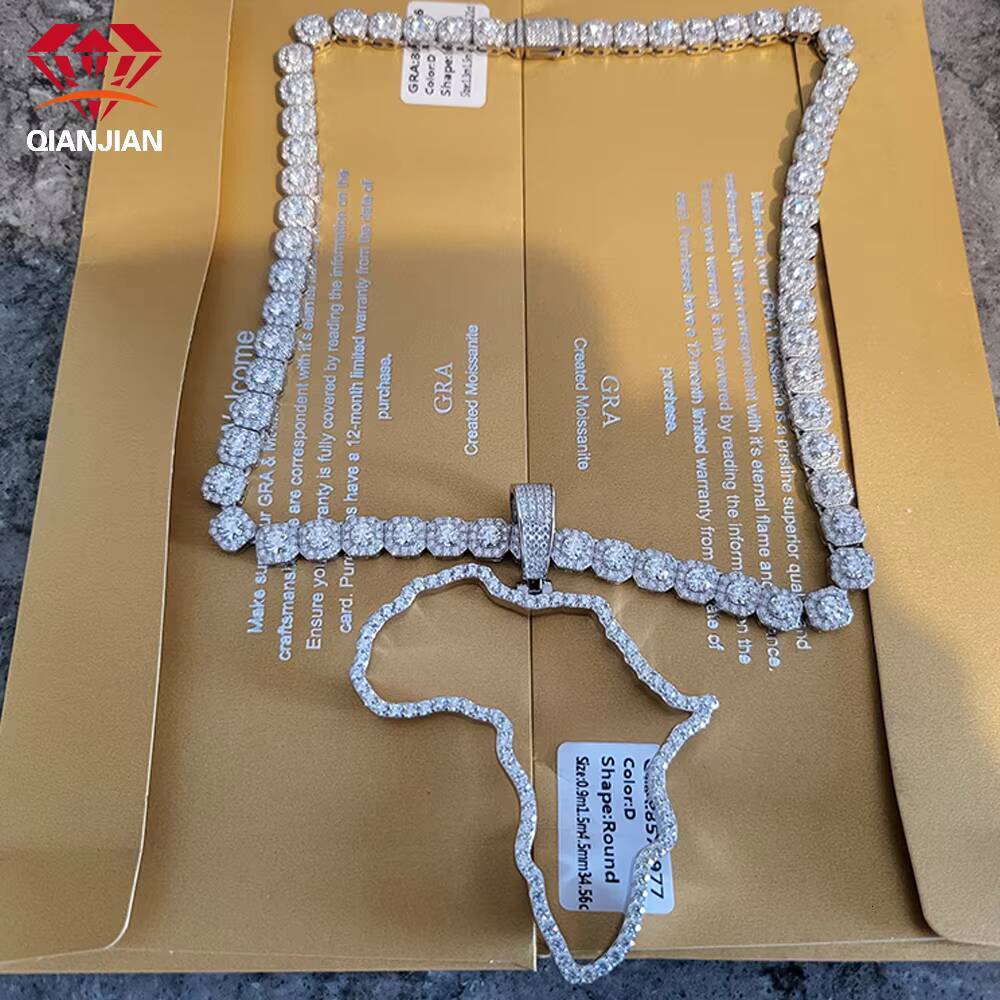 Qianjian Jewelry Custom Hip Hop Ice Out Moissanite Tennis Necklace Gold Plated Sterling Sliver 925 Outstanding Tennis Chain