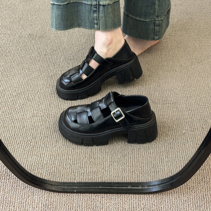 Ddmysports Platform Roman For Women New Spring Summer Hollow Out Chunky Shoes Fairy Style Student Height Increasing Closed Toe Sandals Outdoor Shoes