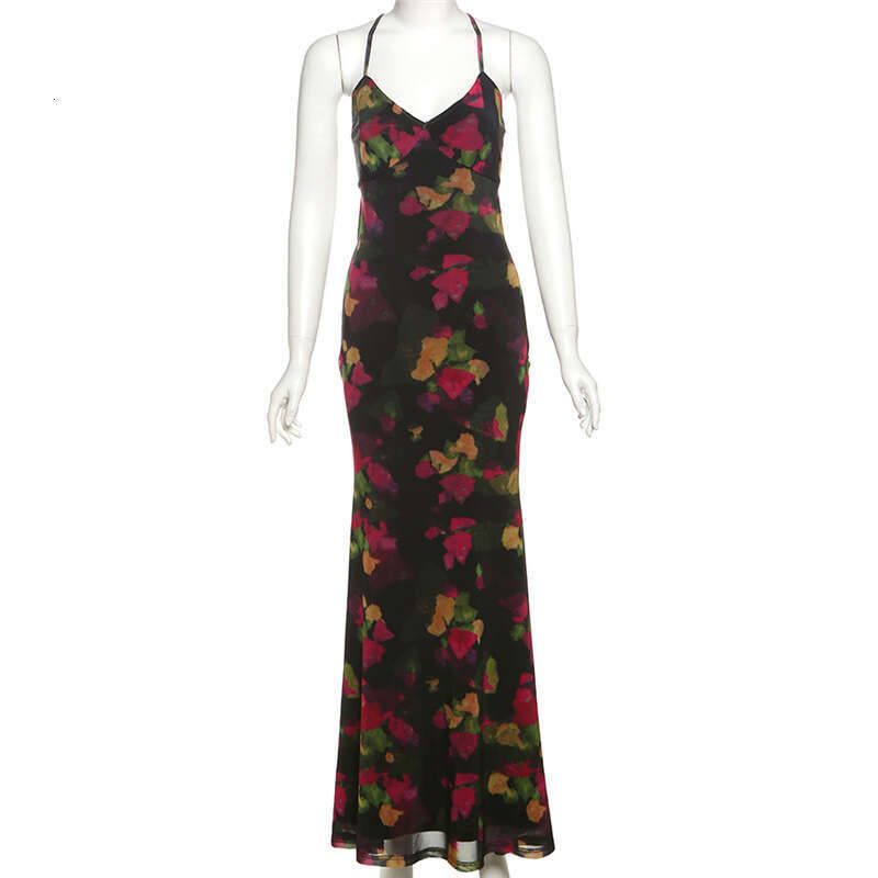 2025 Summer New Hot Girl Deep V Sleeveless Backless Waist-Cinching Design High-Waisted Slim Dress 2dd