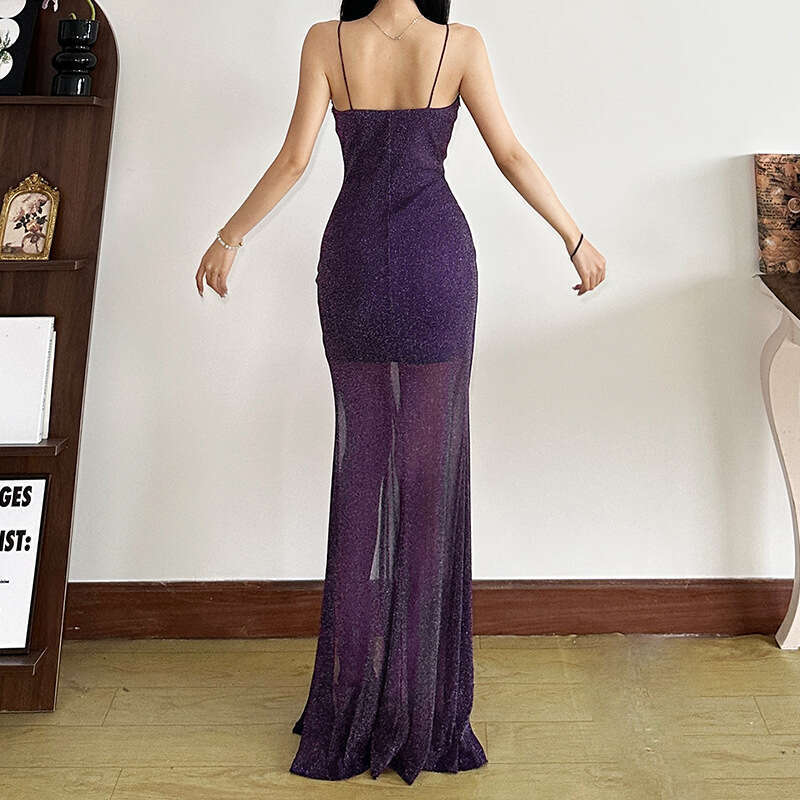 2025 Spring New Women's Solid Color Slim Fit High Waist Fashion V-neck Strap Sleeveless Dress ddd