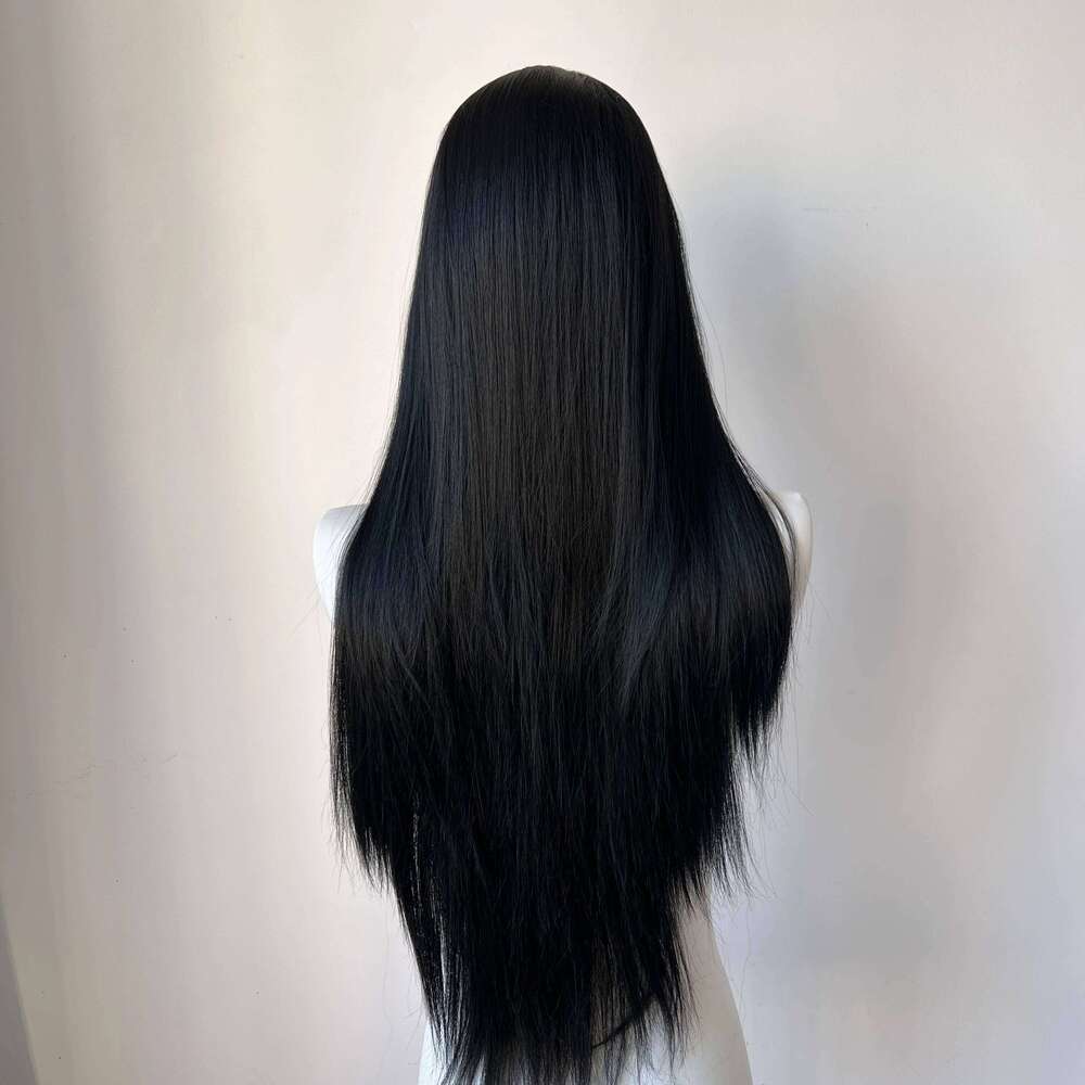 Black Front For Man 26Inch Long Straight Cosplay Wig Natural Hairline High Quality Fiber Hair Synthetic Lace Wigs