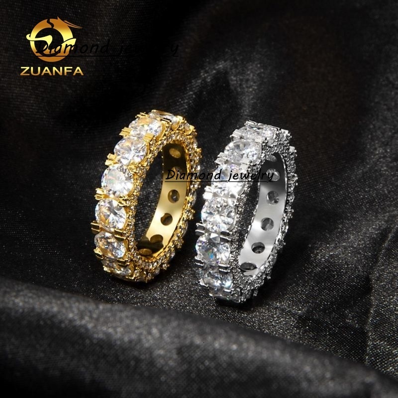 Silver Plated Copper Alloy Hip Hop Classic Design 5MM Side Iced 360 Moissanite Cubic Moissaniteia Eternity Ring