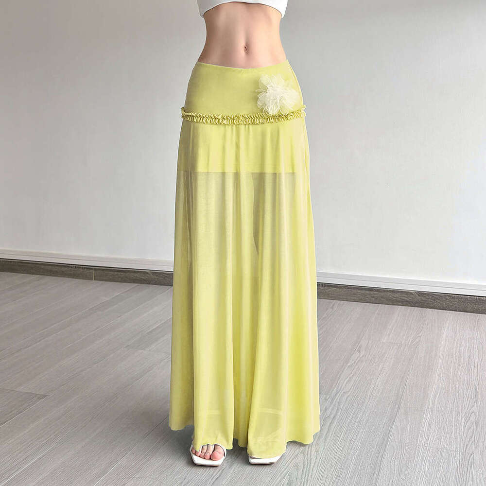 2025 Summer New Mesh Elegant Slim High Waist Three-Dimensional Flower Versatile Breathable Women's Skirt f12