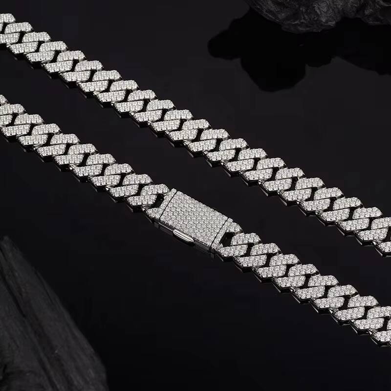 Vvs Moissanite Gold and Silver Cuban Link Necklace 925 Sterling Silver Mens Moissanite Necklace
