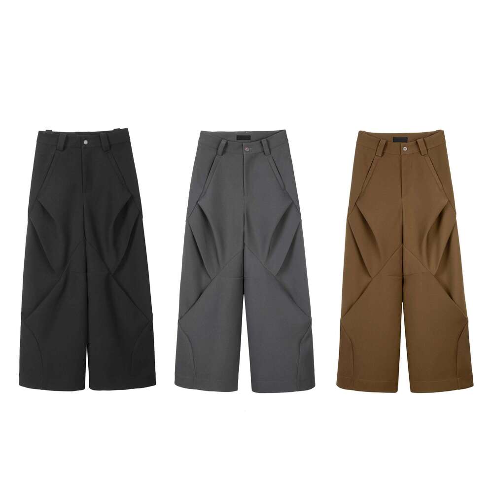 BAOVICTO 23SS Dia Patterned Wide Leg Pants Anti-Wrinkle Pleated Splicing 3D Tailoring Loose Fit Casual Trousers