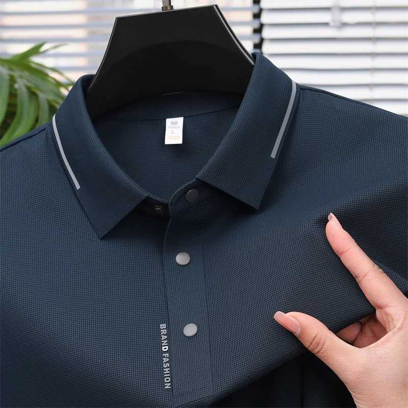 Business Polo Shirt Solid Color Quick-drying Versatile Top Ice Silk Seamless Short-sleeved T-shirt Men 2024 Summer New Style XJ250725