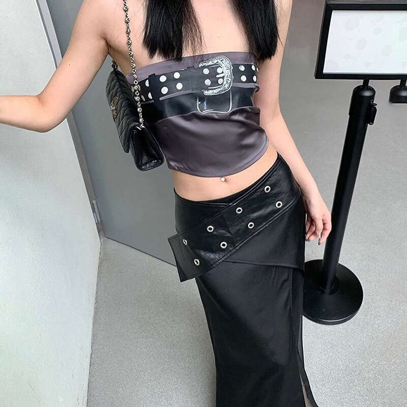 2024 Summer New Sexy Crop Top Wrapped Chest High Waist Long Skirt Set for Women f7a