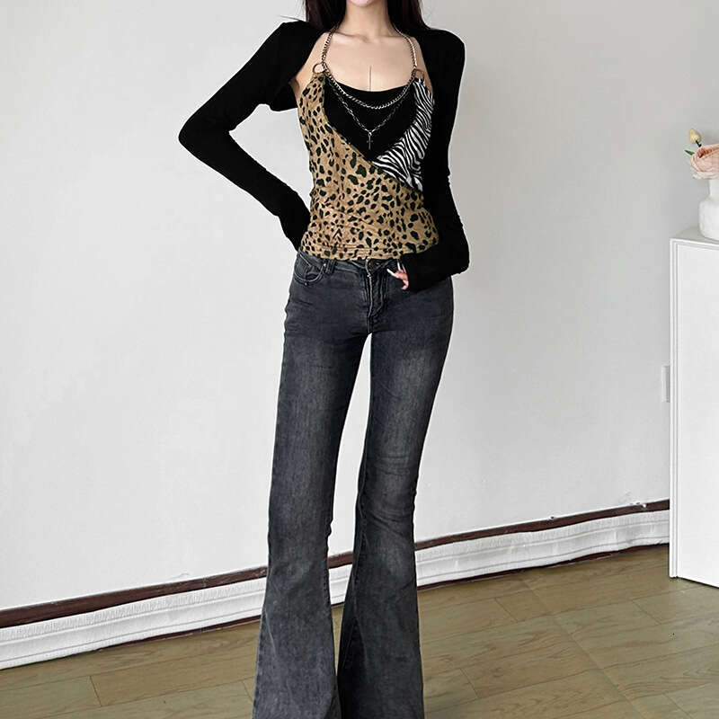 2024 Autumn New Long Sleeve Short Top Sexy Camisole Two-Piece Set for Women 469