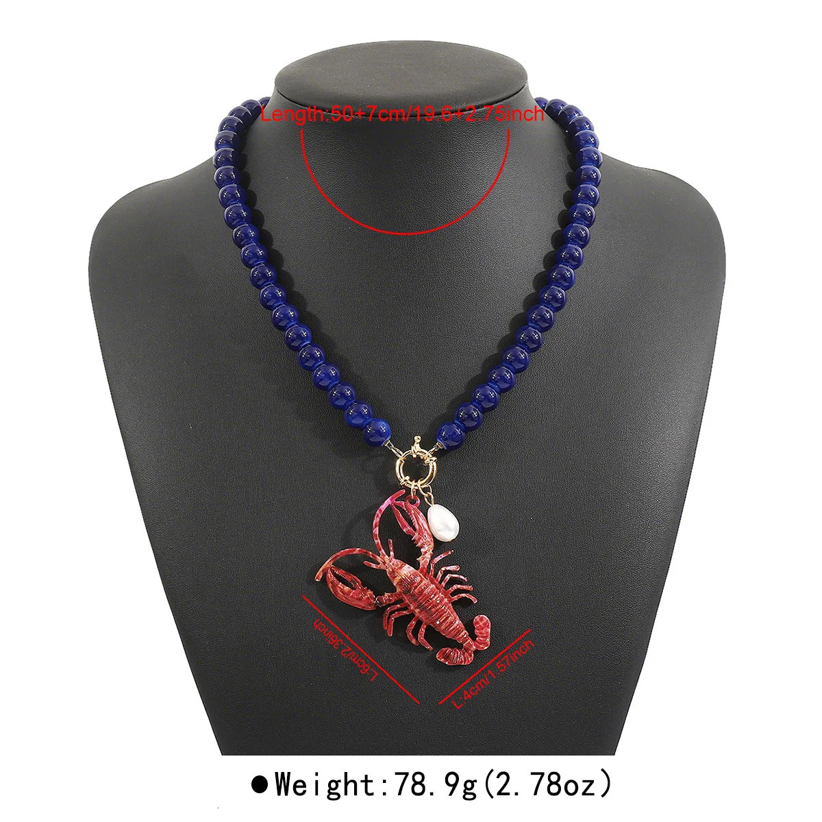 Bohemia Lobster Pendant Necklace for Women Summer Creative Sea Animal Crystal Beaded Beach Vacation Jewelry Gift 250716