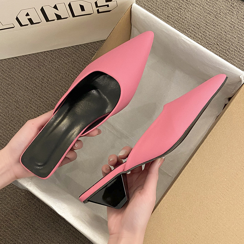 Ddmysports New Outdoor Wear Stiletto Shallow Mouth Closed Half Slippers Socialite Style Sexy Pointed Toe Elegant High Heel Sandals For Women Outdoor S