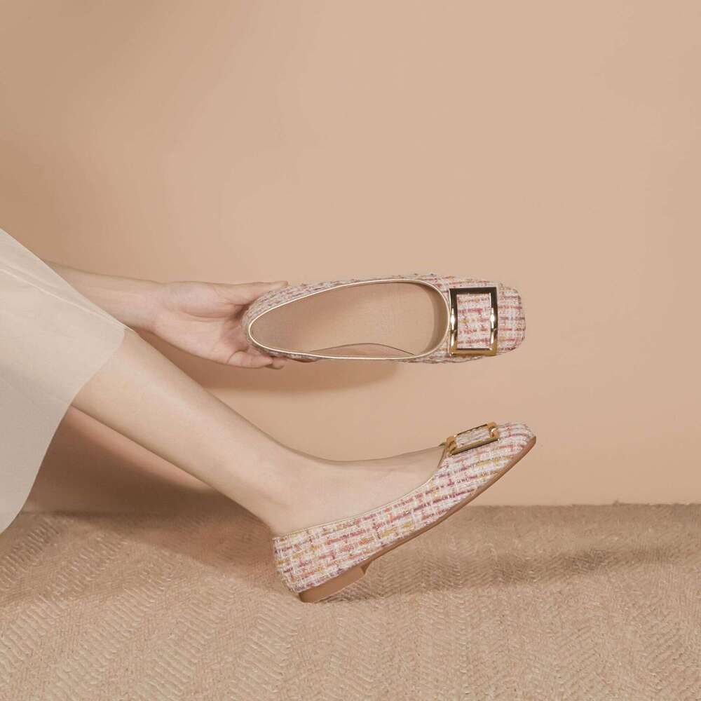 Huizhou Women's Soft Sole Comfortable Non-Tiring Versatile Flat Square Buckle Daily Casual Chunky Heel Single Shoes for Women