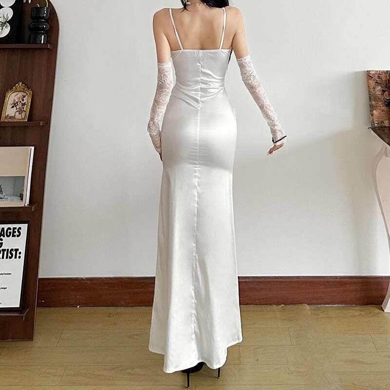 2024 Autumn Winter New Women's Solid Color Slim High Waist Fashion Strap Sexy Backless Dress 9a9
