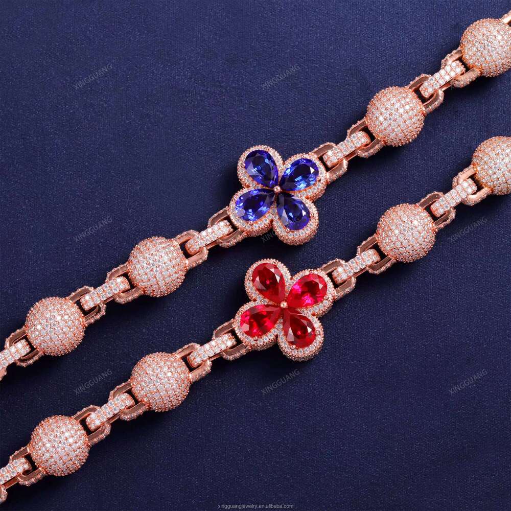 XG Factory Custom Iced Out Ball Dia Cuban Chain Lab Ruby Sapphire Moissanite Chains Sier Fine Jewelry Necklaces