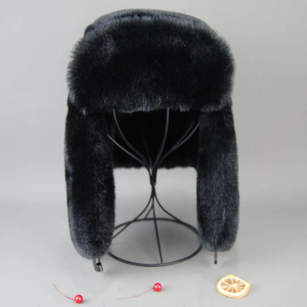 Winter Russian Man Woman White Skin Faux Rex Rabbit Fur Hats Faux Rex Rabbit Fur Cap Unisex Faux Fur Bomber Hat 250724