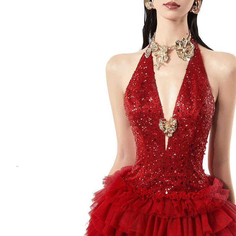 2024 Autumn Winter New Women's Solid Color Slim High Waist Street Fashion Halter Backless Dress 729