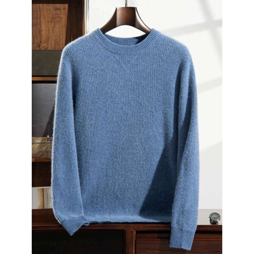 High-End Thicken 100%Goat Sweater Men' O-Neck Loose Knit Jumper Business Casual Jacquard Pullover New Cashmere Clothing MDNG