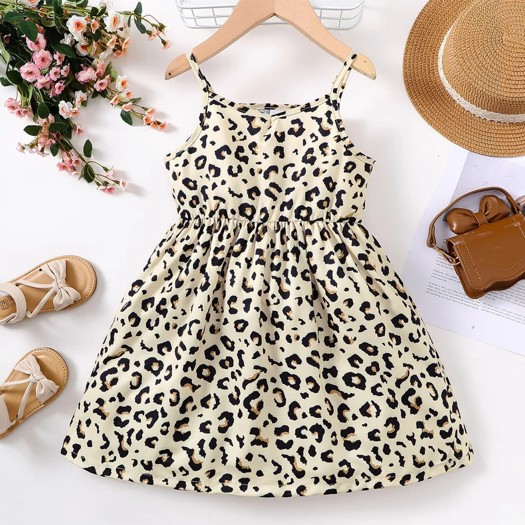 Children Girl Summer Dress Leopard Print Slip Dresses Fashion Lovely Birthday Party Daily Leisure Clothing for Kid 47 Years 250725