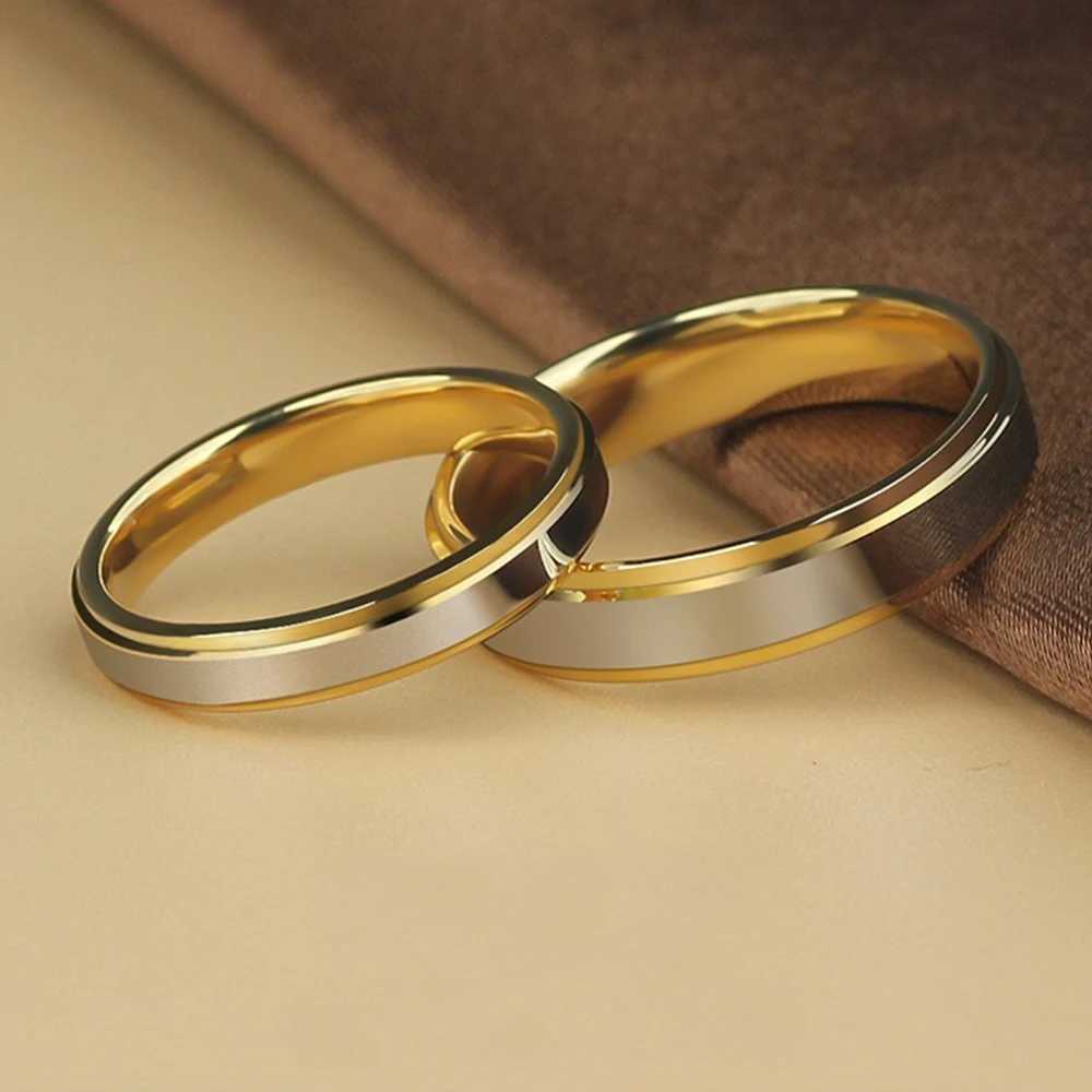 Luxury Design Stainless Steel Couple Ring Simple Engagement Wedding Ring Exquisite Promise Ring Romantic Valentines Day Gift W250417