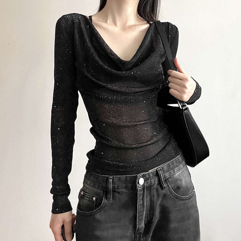 2023 Autumn Winter New Women's Solid Color Slim Street Fashion V-Neck Long Sleeve Base T-Shirt for Women c89