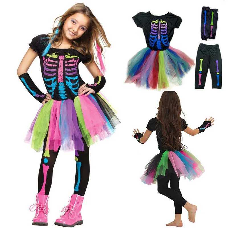 Halloween Rainbow Skeleton Girl Dress Colorful Skull Boy Costume Toddler Funky Punky Bone Cosplay Outfit Carnival Fancy Clothing Z250725